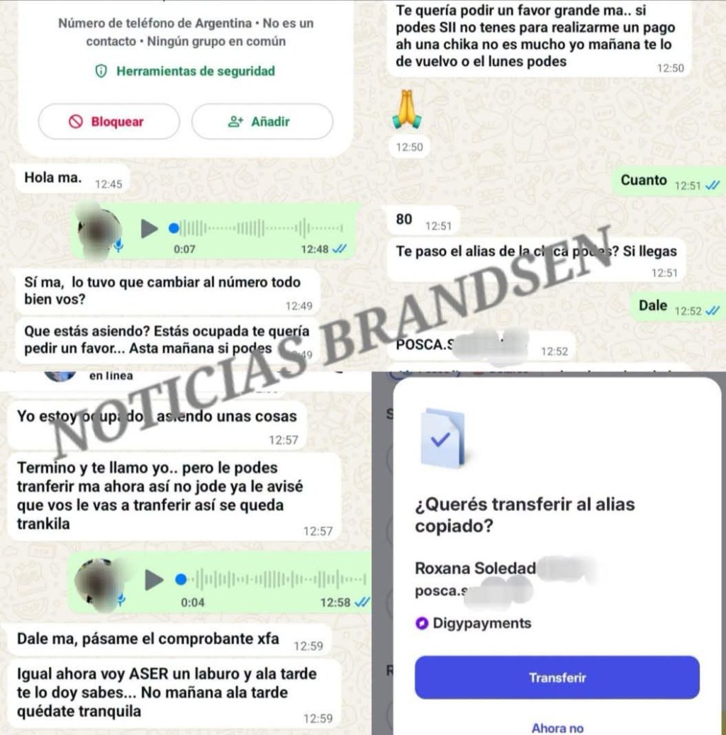 BRANDSEN ALERTA ESTAFA: «HOLA MA, ¿PODÉS HACER UNA TRANSFERENCIA A ESTE ALIAS…?